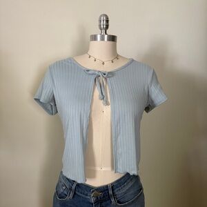 Light Blue Cropped Tie Top